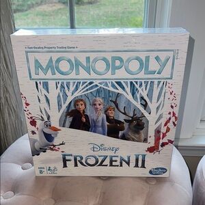 Hasbro Frozen II Monopoly Game with Blue and White Design